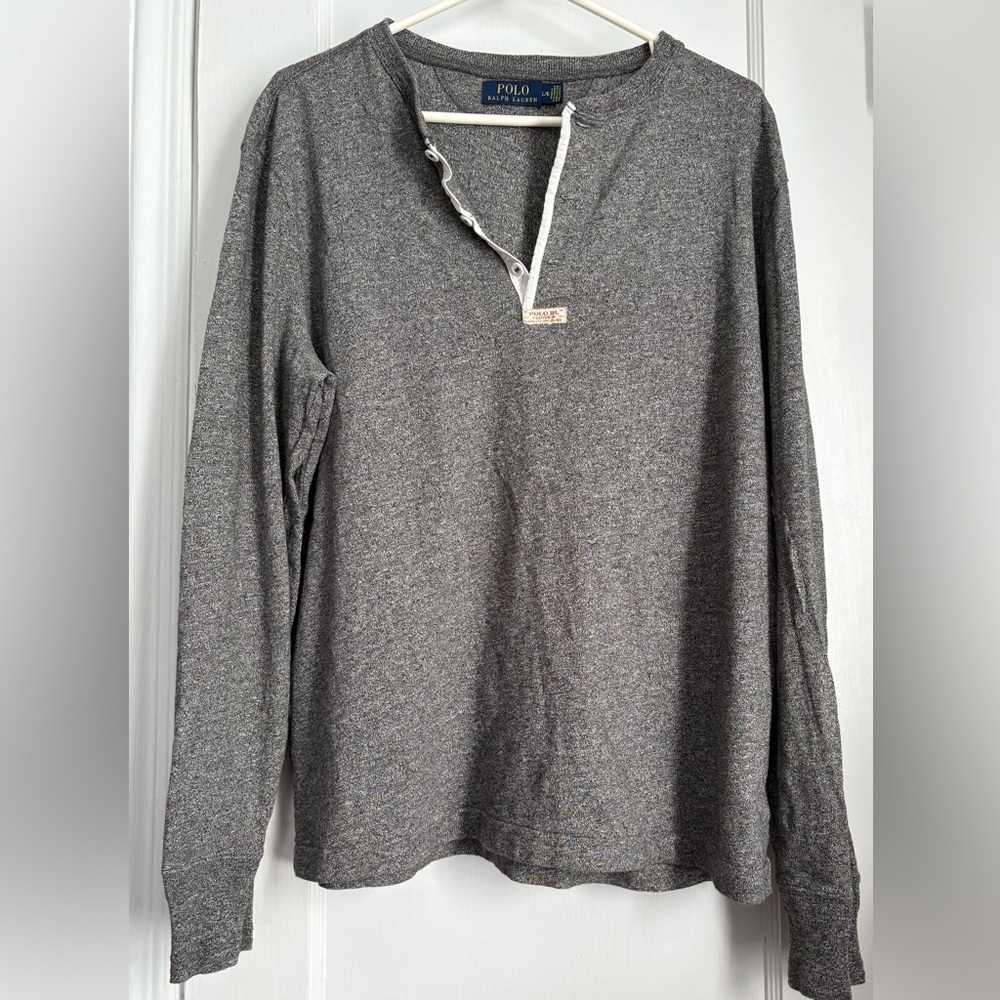 Polo Ralph Lauren Gray Long Sleeve Crewneck Henley Shirt Men’s Size: L